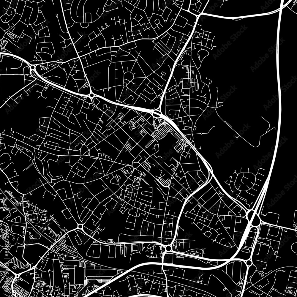 1:1 square aspect ratio vector road map of the city of  West Bromwich in the United Kingdom with white roads on a black background.