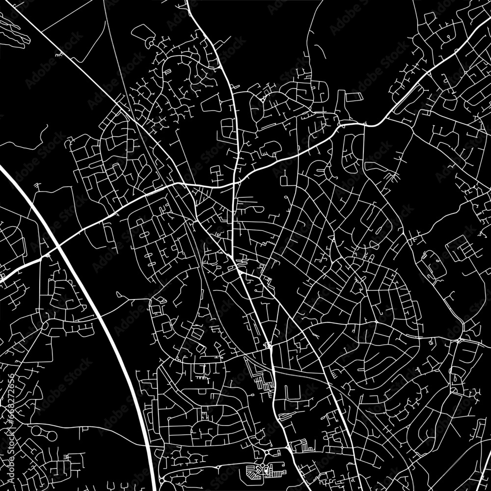 1:1 square aspect ratio vector road map of the city of  Bloxwich in the United Kingdom with white roads on a black background.