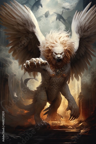 A mythical manticore. Great for stories on fantasy  mythology  mythical beasts  monsters  TTRPG and more. 