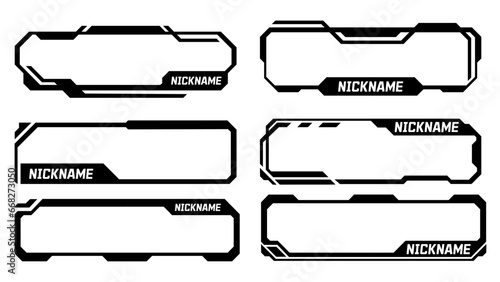 HUD Science Frame set. Vector futuristic screen for GUI, UI design. Set title, High tech text bar label, digital template. HUD window collection. HUD futuristic frame.