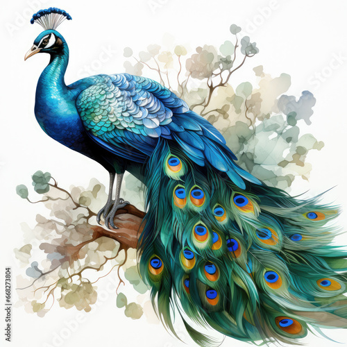 watercolor Peacock clipart, Generative Ai