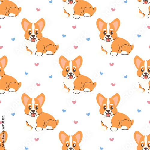 Seamless corgi dog pattern, cute linart vector photo