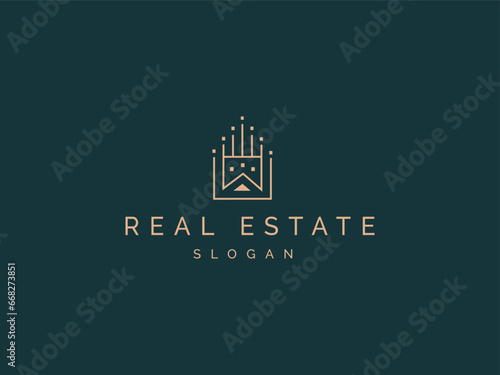 Real estate logo modern style line art vector. House Architecture Building Logo symbol design. Can be use for company business card.