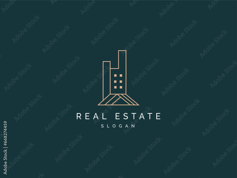 Real estate logo modern style line art vector element. House Architecture Building Logo design template. Can be use for marketing, company business card.