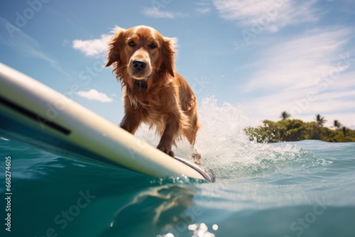 dog surfin, retriever, coast,  photo