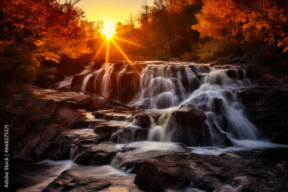 Obraz premium Golden Sunset Cascade