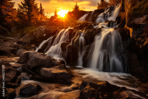 Sunset Glow on Cascading Waters