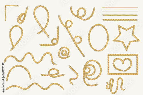 Yellow realistic ropes in retro style on white background.