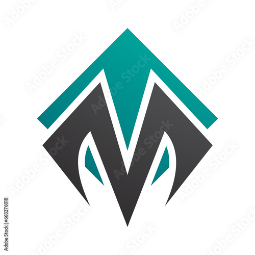 Persian Green and Black Square Diamond Shaped Letter M Icon