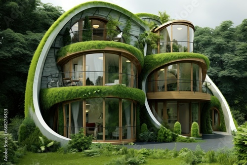 Energy-efficient Eco green house. Nature grass clean. Generate Ai