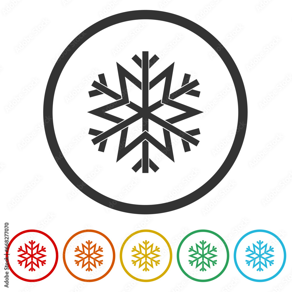 Snowflake icon. Set icons in color circle buttons Snowflake icon. Set icons in color circle buttons