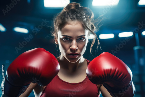 Determined Woman Boxer in Action © Andrii 