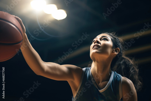 Female Basketball Player in Action, Shooting the Hoop © Andrii 