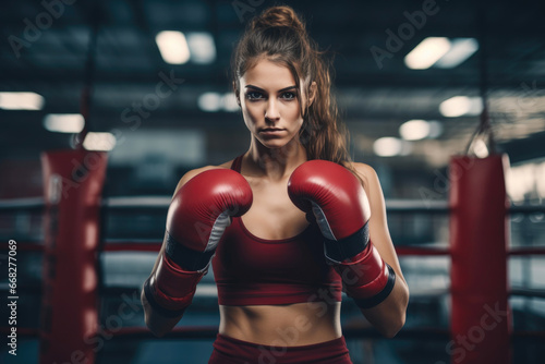 Fierce Lady Boxer Throwing a Solid Punch © Andrii 