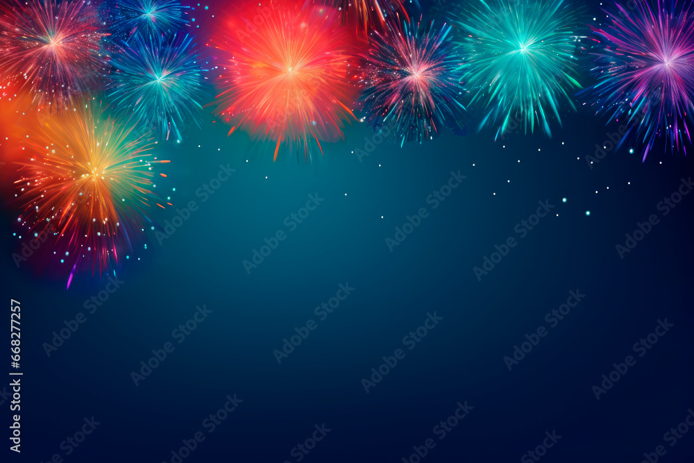 Fireworks at New Year with copy space on blue background Fireworks at New Year with copy space on blue background