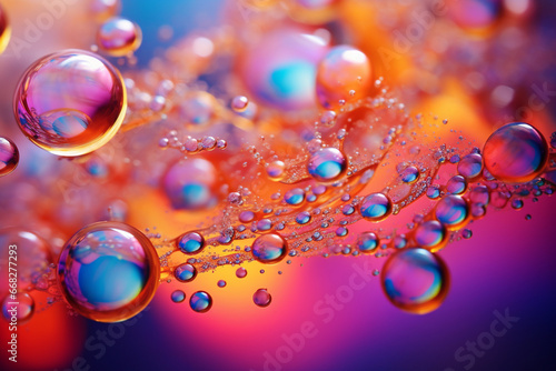 Rainbow coloured bubbles of oil liquid