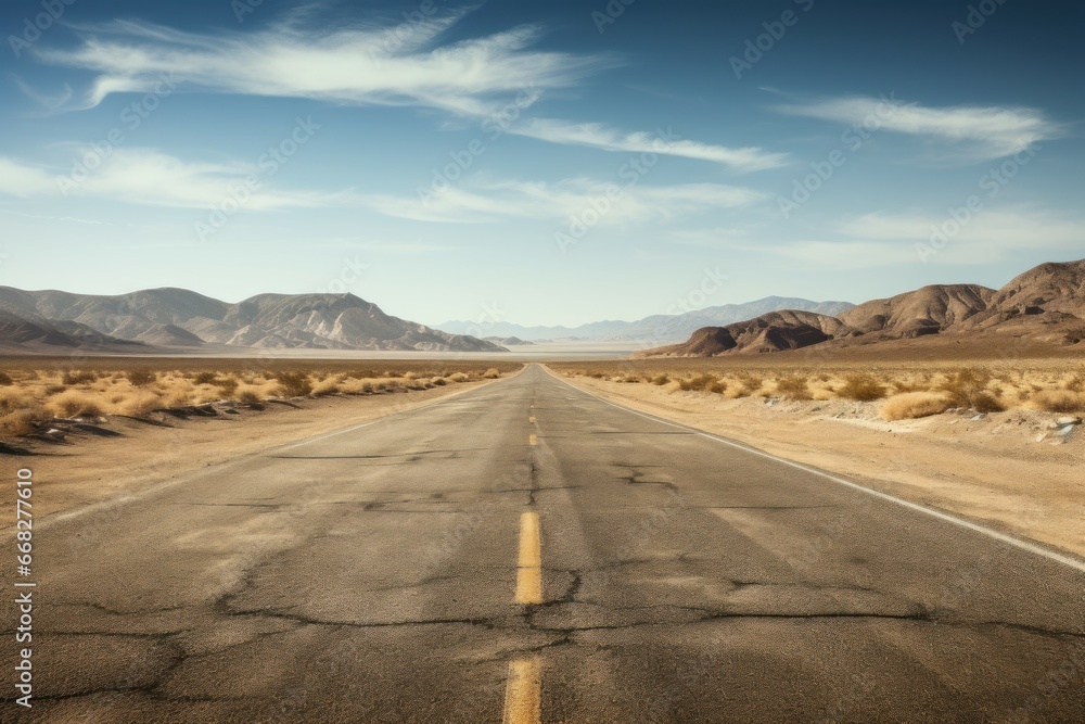 Barren Empty car road desert. Way scenic. Generate Ai