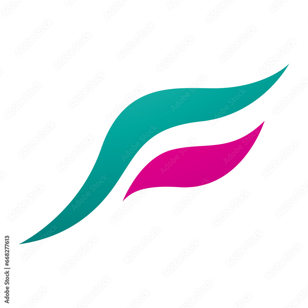 Obraz premium Persian Green and Magenta Flying Bird Shaped Letter F Icon