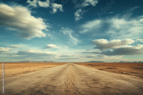 Solitary Empty car road desert. Way scenic. Generate Ai