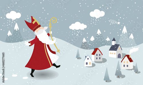Lovely drawn Nikolaus character, german christmas tradition - great for invitations, banners, wallpapers, cards - vector design