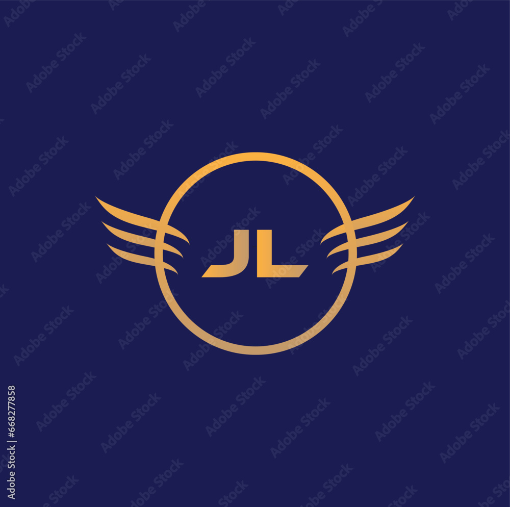JL gold golden alphabet letter logo design. Background Blue JL gold golden alphabet letter logo design. Background Blue