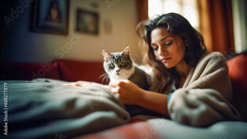 Momenti di tenerezza tra una ragazza e un gatto photo