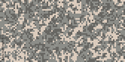 Pixel camouflage morpat seamless pattern for desert. Digital mosaic camo with squares texture. Vector background