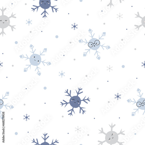 Seamless pattern with cute snowflake. Winter background design. Vector illustration. For wallpaper, wrapping paper, textile, card