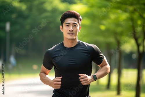 Active Asian Male Running in the Park