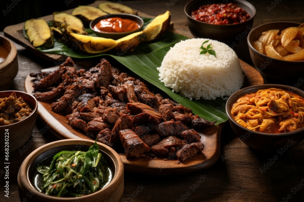 Aromatic Filipino food dishes. Meat plate. Generate Ai