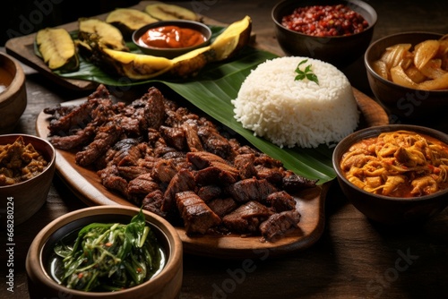 Aromatic Filipino food dishes. Meat plate. Generate Ai
