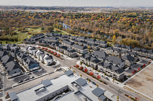 Multifamily residential apartment buildings with fall colors in Boise, Idaho photo