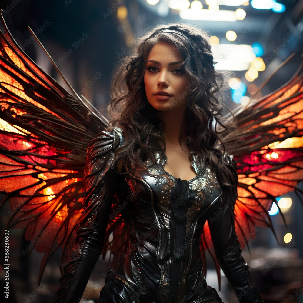 flaming angel warrior with fiery wings