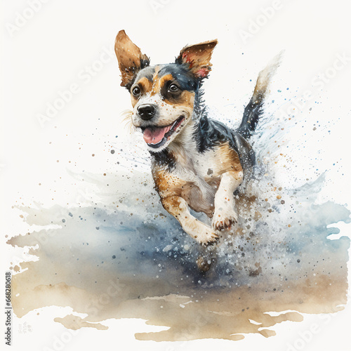 A playful watercolor portrait of a playful dog - AI Generated