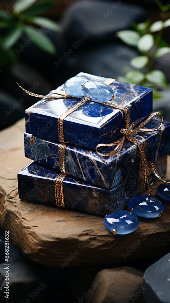 Fototapeta premium blue marble-type concept Christmas gift box. Generative in ai
