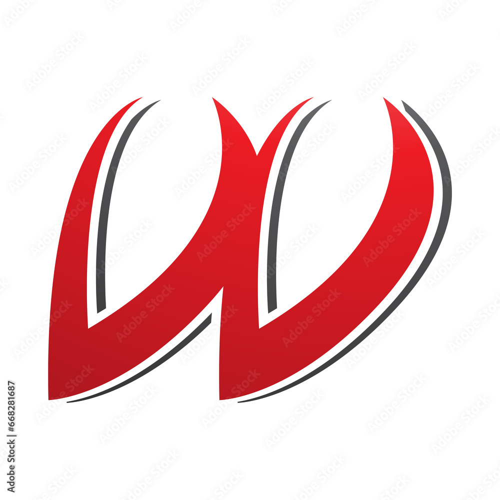 Red and Black Spiky Italic Shaped Letter W Icon Red and Black Spiky Italic Shaped Letter W Icon