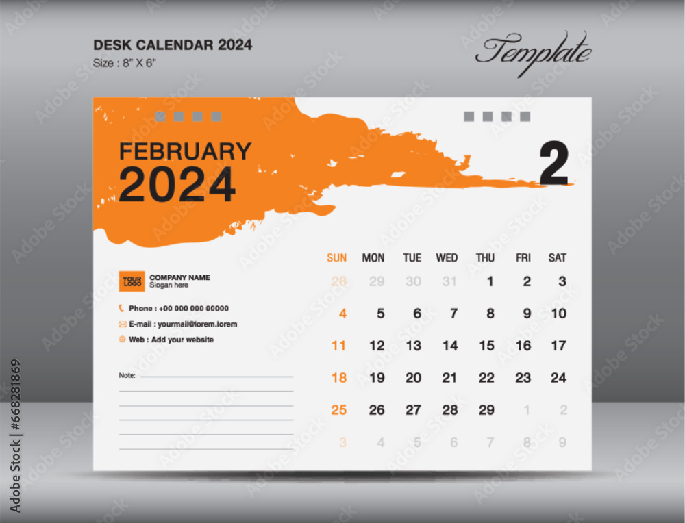 Desk calender 2024 design, February 2024 template, Calendar 2024 ...