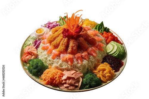 Delicious Yee Sang Serve on Big Plate, Chinese Seafood Salad, Transparent Background photo