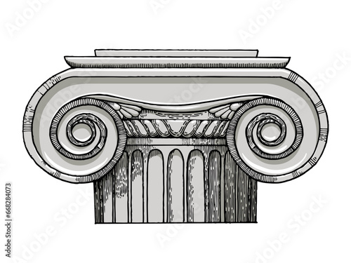 Capital of column engraving sketch style hand drawn color vector illustration. Scratch board style imitation. Hand drawn image.