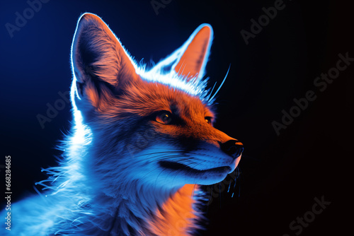 fox with illuminated fur by distant neon lights photo