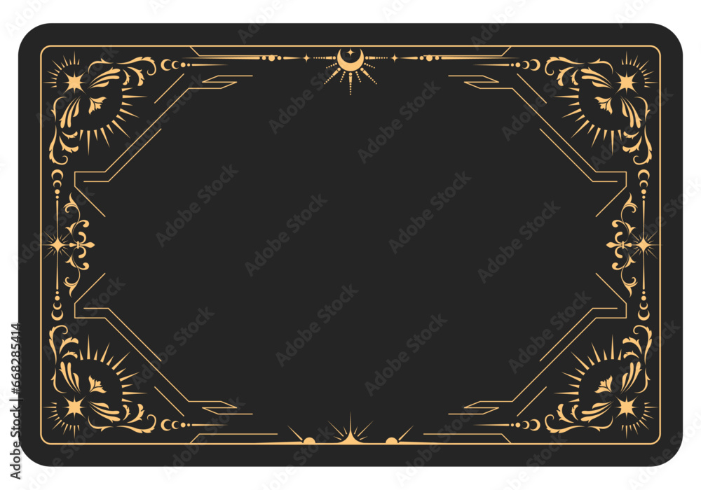 The reverse side of a tarot cards batch, magic frame with elegant pattern, esoteric and mystic border, vector - obrazy, fototapety, plakaty 