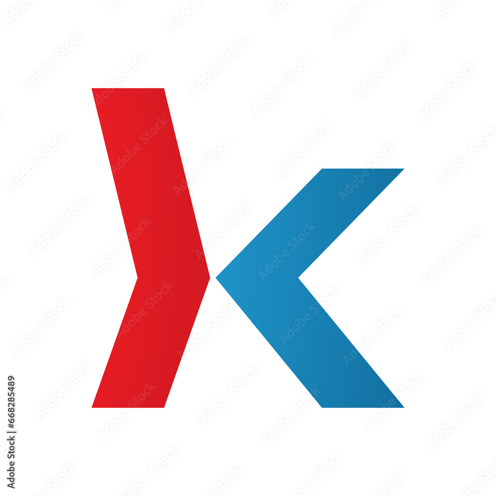 Red and Blue Lowercase Arrow Shaped Letter K Icon Red and Blue Lowercase Arrow Shaped Letter K Icon