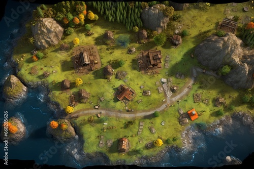 Top Down RTS Fantasy Game Board Setting Generative Rendering Illustration