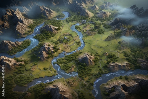 Top Down RTS Fantasy Game Board Setting Generative Rendering Illustration