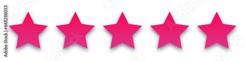 Pink 5 star icon. Customer feedback concept. Vector 5 token points stars rating review. Quality shape design. Vector five stars.