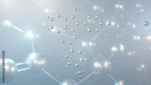 zopiclone molecular structure, 3d model molecule, cyclopyrrolone, structural chemical formula view from a microscope photo