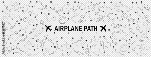 Airplane or aeroplane routes path big set. Travel concept from start point and dotted line tracing. Aircraft tracking, flight plane path, travel, map pins, location. Vector illustration.