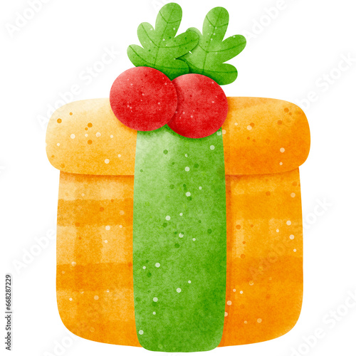 Watercolor gift with bow ribbon illustration