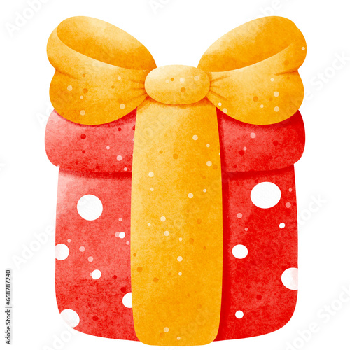 Watercolor gift with bow ribbon illustration