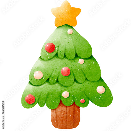 Watercolor Christmas Tree with star illustration 